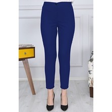 Gül Moda Kadın Lacivert Kemerli Likralı Dar Paça Kumaş Pantolon Pamuklu Cepsiz G011