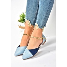 Fox Shoes Mavi/Lacivert Süet Zincir Detaylı Kadın Babet P726054502