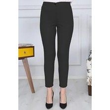 Gül Moda Kadın Siyah Kemerli Dar Paça Kumaş Pantolon Likralı Dokuma G011