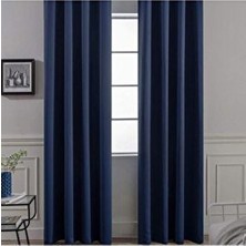 Pierre Cardin Polyester Dokuma Lacivert Blackout Fon Perde Düz Desen ile Salon Kullanımına Uygun