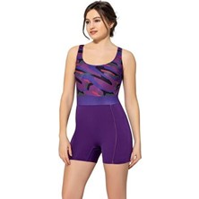 Desenli Şortlu Yüzücü Mayo 6506 Desenli Mor