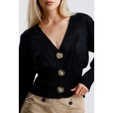 Aymiss Moda V Yaka Metal Düğmeli Hırka,ceket