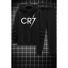 Trendypassion Cr7 Unisex Eşofman Takımı %100 Pamuk Kapüşonlu Siyah Renkli Kadınlar İçin Rahat Kalıp