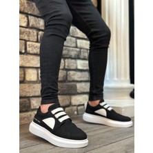 ET0302 Kalın Taban Bağcıksız Tarz Casual Siyah Beyaz Erkek Ayakkabı