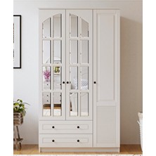 Rabi Izel Country 3 Kapaklı 2 Çekmeceli Gardırop Beyaz Ayna ile Geniş Depolama Alanı