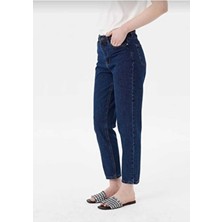 Ngbutika Koyu Mavi Mom Jeans Likralı Yüksek Bel Mom Kot Pantolon Ekstra Esnek