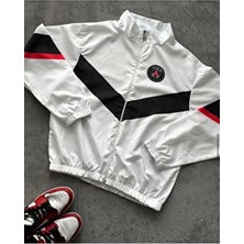 Unisex Beyaz Tasarım Baskılı Fermuarlı Yağmurluk & Rüzgarlık