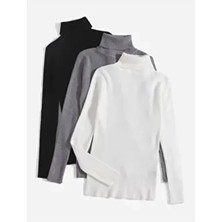 Unisex Siyah Gri Beyaz Set Pamuklu Balıkçı Yaka Kaşkorse Şardonlu Slimfit Boğazlı Kazak