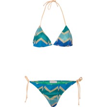 Triko Renkli Desenli Üçgen Bikini Takım