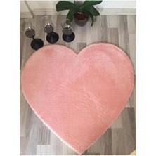 Sarar Seria Halı Modern Pembe Kalp Post Halı Kaymaz Tabanlı Oval Mutfak Halısı Yıkanabilir 80 x 80 cm