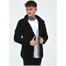 Belirtilmemiş Unisex Peluş Polar Hırka Ceket Dar Kalıp Siyah Renk Standart Kol Günlük Kullanım İçin