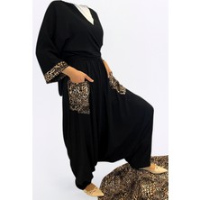 Bnz Tekstil Otantik Bohem Şalvar- Viskon Kumaş Şık Rahat Kalıp Leopar Cepli Otantik Bohem Tarzı Kadın Şalvar