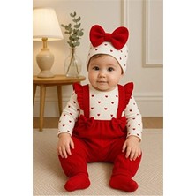 miniyou Kız Bebek Sevimli Kalpli Kırmızı Fırfırlı Askılı Tulum Uzun Kol MY-1051MC