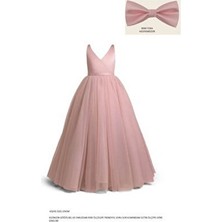 Kız Çocuk Pudra Renk Anvelop Abiye Elbise Doğum Günü İçin Kişiye Özel Slim Fit Tasarım