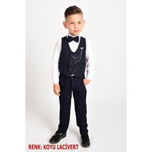 Entel Erkek Çocuk Zincirli Smokin Takım Elbise Yelekli Papyonlu