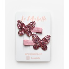 Le Mabelle Pembe  Simli Kelebek Figürlü 2'li Kız Çocuk Klips Toka