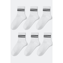 Bgk Unisex Çizgili Dizaltı Tenis Çorap 6'lı Paket Beyaz Renk Dokuma Kumaş Özellikleriyle