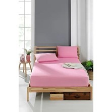 Valezium Lastikli Fıtted Yastıklı Çarşaf Seti Pamuklu 180 x 200 cm Pembe Düz Desenli