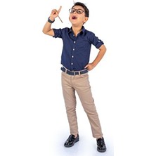 Mnk Baby & Kids Erkek Çocuk Takım Tarz Gömlek Gabardin Pantolon MNK0422 Lacivert - Bej Slim Fit