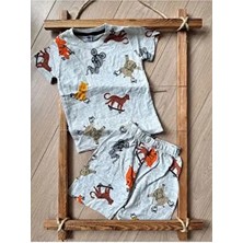 Bebtaş Fil Kaplan Yazlık Şortlu Takım Kadın Eşofman Çok Renkli Desenli Kısa Kollu Dokuma Kumaş