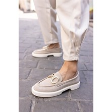 Angelina Jones Granda Kadın Bej Suet Gerçek Deri Loafer Ayakkabı Düz Tabanlı Günlük Kullanım