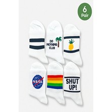 Esinti Pamuklu Desenli Soket Çorap 6 Çift Esnek Renkli Düz Tasarım  Günlük Kullanım İçin