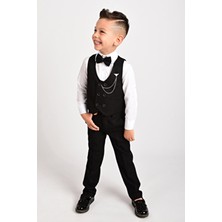 Erkek Çocuk Zincirli Smokin Takım Elbise Yelekli Papyonlu