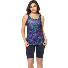 Taytkini Desenli Şortlu Tankini 5532 Desenli Füme Büyük Beden