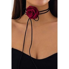 H&E Design Kadın Bordo Saten Gül Choker Kolye Özel Tasarım Maden Rengi Bordo Taş Cinsi Yok