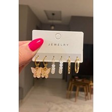 Kadın 6'lı Krem Kelebek Küpe Seti