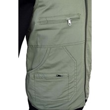 Yazlık-İlkbaharlık 4 Fermuarlı Erkek Avcı-İş Yeleği Düz Desenli 2 Yandan Cepli Hakim Yaka