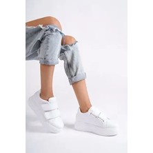 Bellamy Beyaz Mat Deri Cırtlı Kadın Spor Ayakkabı