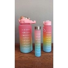 3'lü Motivasyon Spor Su Matarası 2 Litre Su Matarası 750 ml 300 ml 3 Renkli STICKER05638