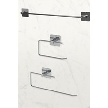 Karteya Gümüş Renk Yapışkanlı 3'lü Set Rulo Havluluk ve Uzun Havluluk Banyo Mutfak İçin Modern Stil