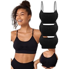 Forever More 3'lü Kadın Dikişsiz Esnek Büstiyer İnce Askılı Kapsız Örme Kumaş ile Rahatlık