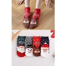 Worthy Socks Yılbaşı Desenli Kadın Patik Çorap 4 Çift Örme Çok Renkli Yıkamalı Bilek Çoraplar