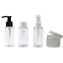 Paradise 4 Lü Seyehat Boy Boş Plastik Şişe Seti Krem ve Vazalin Sabun Kolonya Dezenfekten Şişeleri