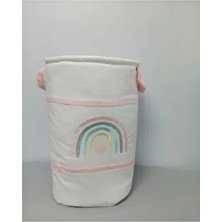 Ege Home Gökkuşağı Nakışlı Bebek Çocuk Kirli Çamaşır Sepeti Pudra Renkli ve Şık Tasarım