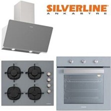 Silverline Ankastre Set (CS5335S01-BO6503S01-3457 Soho) Gri Renkli Cam Ocaklı Yüksek Performanslı