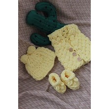 Puffy El Örgüsü Bebek Yelek Patik Şapka Takımı