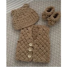 Puffy El Örgüsü Yelek Patik Şapka Takım