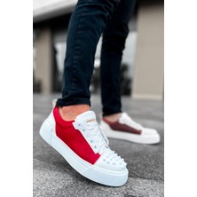 Thorn Kalın Taban Bağcıklı Erkek Sneaker Beyaz Kırmızı