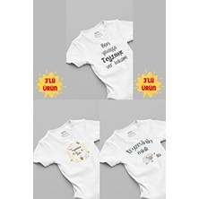 Overoz %100 Pamuk Teyze 3'lü Bebek Body Set Kısa Kol Beyaz Çıtçıtlı Kadın Temalı