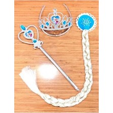 Belirtilmemiş Kadınlar İçin Elsa Frozen Mavi Renkli Taç Asa Saç Takım Desenli Aksesuar