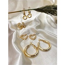 Altın Rengi 4 Çift Kalpli,salltantılı,klipsli ve  Tasarım Küpe