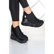 Erkan Saçmacı Barbara Siyah Streç Gizli Dolgu Kadın Spor Ayakkabı Tekstil Malzeme Poli Taban