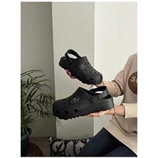 Behtah Kundura Yüksek Kalın Tabanlı Anatomik Yapılı Yumuşak Kaydırmaz Terlik Siyah Poliüretan Malzeme ile Konforlu Kullanım