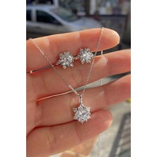 Gümüş Lotus Çiçeği Kolye Küpe Set Takım 22S122