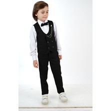Vitara Yelekli Erkek Çocuk Takım Elbise 4 Yaş Özel Olaylar İçin Şık Siyah Düz Desen