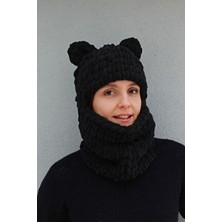 El Örgüsü Yumuşak Ayıcık Kulak Model Puffy Kar Maskesi Balaclava/balaklava Bere